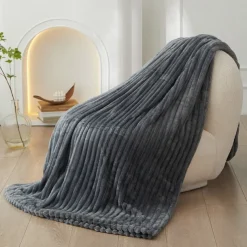 3D Ribbed Jacquard Fleece Flannel Velvet Plush Decorative Bed Blanket - Super Soft, Plush, Fluffy, Fuzzy, Warm, Cozy Perfect for Couch, Bed, Sofa in Fall Winter