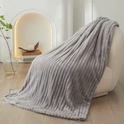 3D Ribbed Jacquard Fleece Flannel Velvet Plush Decorative Bed Blanket - Super Soft, Plush, Fluffy, Fuzzy, Warm, Cozy Perfect for Couch, Bed, Sofa in Fall Winter