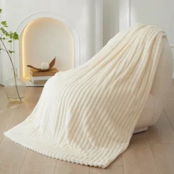 3D Ribbed Jacquard Fleece Flannel Velvet Plush Decorative Bed Blanket - Super Soft, Plush, Fluffy, Fuzzy, Warm, Cozy Perfect for Couch, Bed, Sofa in Fall Winter