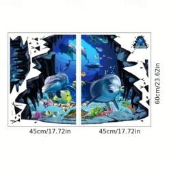 3D Underwater World Wall Sticker Decal Cartoon Dolphin Pvc Waterproof Wall Sticker