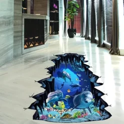3D Underwater World Wall Sticker Decal Cartoon Dolphin Pvc Waterproof Wall Sticker