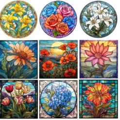 3D Vintage Colored Static Cling Window Decals for Plants and Flowers, Bird-Proof Window Stickers to Prevent Collisions