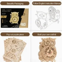 3D Wooden Puzzle For Adults Owl Clock Model Kit Desk Clock Home Decor Unique Gift For Kids On Birthday/Festival Day