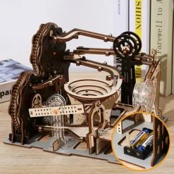 3D Wooden Puzzle Marble Run Set DIY Mechanical Track Electric Manual Model Building Block Kits Assembly Toy Gift for Teens Adult