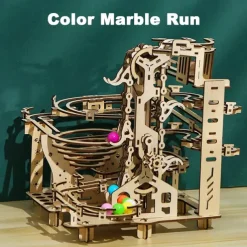 3D Wooden Puzzle Marble Run Set DIY Mechanical Track Electric Manual Model Building Block Kits Assembly Toy Gift for Teens Adult