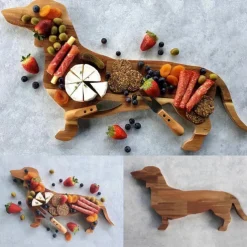 Dachshund Dog Dinner Plate Cute Christmas Dinner Plate, Wooden Plates Cutting Board Wooden Decorative Tray, Chopping Block for Fruit Platter, Dessert Plate for Holiday Party