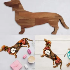 Dachshund Dog Dinner Plate Cute Christmas Dinner Plate, Wooden Plates Cutting Board Wooden Decorative Tray, Chopping Block for Fruit Platter, Dessert Plate for Holiday Party