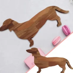 Dachshund Dog Dinner Plate Cute Christmas Dinner Plate, Wooden Plates Cutting Board Wooden Decorative Tray, Chopping Block for Fruit Platter, Dessert Plate for Holiday Party