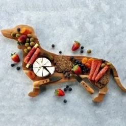 Dachshund Dog Dinner Plate Cute Christmas Dinner Plate, Wooden Plates Cutting Board Wooden Decorative Tray, Chopping Block for Fruit Platter, Dessert Plate for Holiday Party