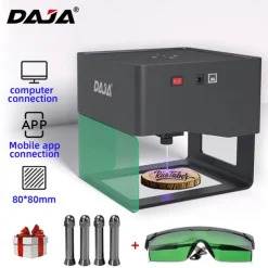 DAJA DJ6 Laser Engraver DIY Marking Portable Engraving Machine for DIY Handcraft Logo Mark Printer 80x80mm Carving Area with 4PCS Raised Columns Goggles Support Wireless Mobile Connection Wood