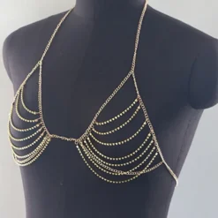 Dance Accessories Dance Costumes Exotic Dancewear Bra Rhinestone Glitter Metal Chain Women's Performance Training Sleeveless High Alloy