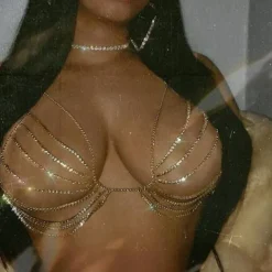 Dance Accessories Dance Costumes Exotic Dancewear Bra Rhinestone Glitter Metal Chain Women's Performance Training Sleeveless High Alloy