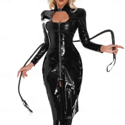 Dance Costumes Exotic Dancewear Pole dance Dress Metal Chain Hollow-out Pure Color Women's Performance Training Long Sleeve High PU