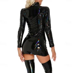 Dance Costumes Exotic Dancewear Pole dance Dress Metal Chain Hollow-out Pure Color Women's Performance Training Long Sleeve High PU