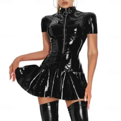 Dance Costumes Exotic Dancewear Pole dance Dress Metal Chain Pure Color Splicing Women's Performance Training Short Sleeve High PU