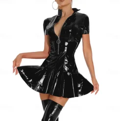 Dance Costumes Exotic Dancewear Pole dance Dress Metal Chain Pure Color Splicing Women's Performance Training Short Sleeve High PU