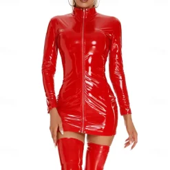 Dance Costumes Exotic Dancewear Pole dance Dress Metal Chain Pure Color Splicing Women's Performance Training Long Sleeve High PU