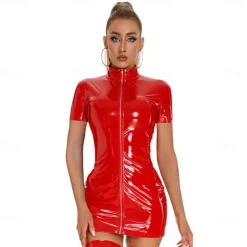 Dance Costumes Exotic Dancewear Pole dance Dress Metal Chain Pure Color Splicing Women's Performance Training Short Sleeve Dropped Polyester PU