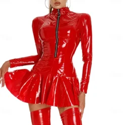 Dance Costumes Exotic Dancewear Pole dance Dress Chain Pure Color Splicing Women's Performance Training Long Sleeve High PU