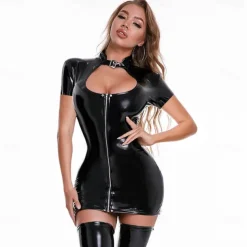 Dance Costumes Exotic Dancewear Pole dance Dress Metal Chain Hollow-out Pure Color Women's Performance Training Short Sleeve High PU