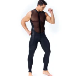 Dance Costumes Leotard / Onesie Split Joint Full Length Visible Zipper Men's Performance Theme Party Sleeveless Natural PU Mesh Sexy Perspective