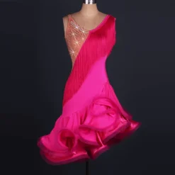 Dance Salsa Latin Dance Dress Fringed Tassel Crystals / Rhinestones Women's Training Performance Sleeveless High Spandex Tulle