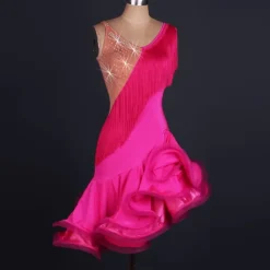 Dance Salsa Latin Dance Dress Fringed Tassel Crystals / Rhinestones Women's Training Performance Sleeveless High Spandex Tulle