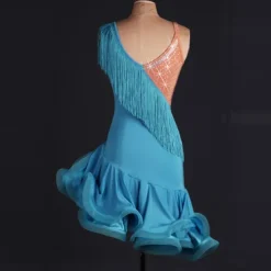 Dance Salsa Latin Dance Dress Fringed Tassel Crystals / Rhinestones Women's Training Performance Sleeveless High Spandex Tulle