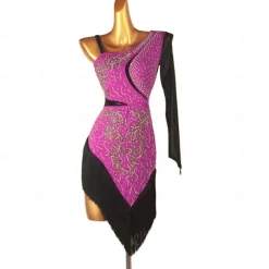 Dance Salsa Latin Dance Dress Fringed Tassel Split Joint Crystals / Rhinestones Women's Training Performance Long Sleeve Chinlon Mesh