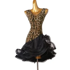 Dance Salsa Latin Dance Dress Leopard Print Ruffles Women's Training Sleeveless High Spandex