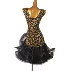 Dance Salsa Latin Dance Dress Leopard Print Ruffles Women's Training Sleeveless High Spandex