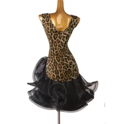 Dance Salsa Latin Dance Dress Leopard Print Ruffles Women's Training Sleeveless High Spandex