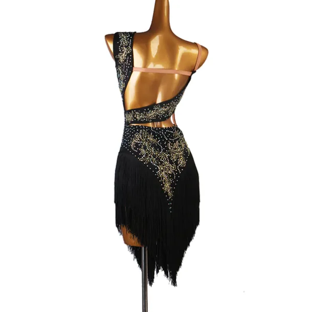 Dance Salsa Latin Dance Dress Fringed Tassel Split Joint Crystals / Competition Dress Rhinestones Women's Performance Sleeveless Chinlon