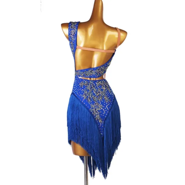 Dance Salsa Latin Dance Dress Fringed Tassel Split Joint Crystals / Competition Dress Rhinestones Women's Performance Sleeveless Chinlon