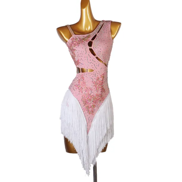 Dance Salsa Latin Dance Dress Fringed Tassel Split Joint Crystals / Competition Dress Rhinestones Women's Performance Sleeveless Chinlon
