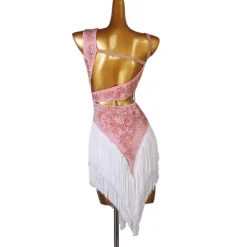 Dance Salsa Latin Dance Dress Fringed Tassel Split Joint Crystals / Competition Dress Rhinestones Women's Performance Sleeveless Chinlon
