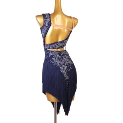 Dance Salsa Latin Dance Dress Fringed Tassel Split Joint Crystals / Competition Dress Rhinestones Women's Performance Sleeveless Chinlon