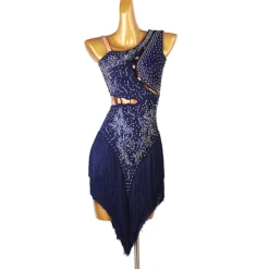 Dance Salsa Latin Dance Dress Fringed Tassel Split Joint Crystals / Competition Dress Rhinestones Women's Performance Sleeveless Chinlon