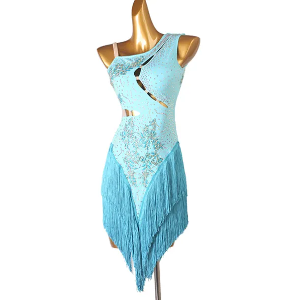 Dance Salsa Latin Dance Dress Fringed Tassel Split Joint Crystals / Competition Dress Rhinestones Women's Performance Sleeveless Chinlon