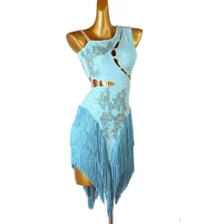 Dance Salsa Latin Dance Dress Fringed Tassel Split Joint Crystals / Competition Dress Rhinestones Women's Performance Sleeveless Chinlon