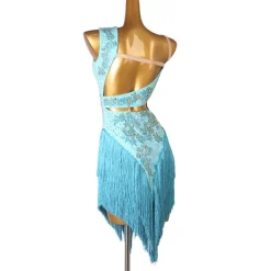 Dance Salsa Latin Dance Dress Fringed Tassel Split Joint Crystals / Competition Dress Rhinestones Women's Performance Sleeveless Chinlon