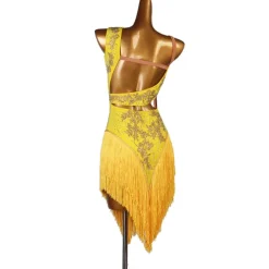 Dance Salsa Latin Dance Dress Fringed Tassel Split Joint Crystals / Competition Dress Rhinestones Women's Performance Sleeveless Chinlon