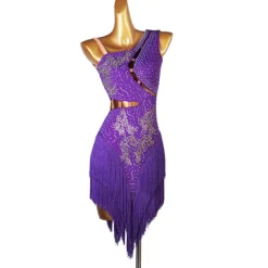 Dance Salsa Latin Dance Dress Fringed Tassel Split Joint Crystals / Competition Dress Rhinestones Women's Performance Sleeveless Chinlon