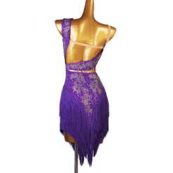 Dance Salsa Latin Dance Dress Fringed Tassel Split Joint Crystals / Competition Dress Rhinestones Women's Performance Sleeveless Chinlon