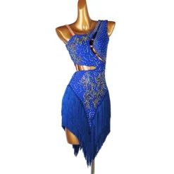 Dance Salsa Latin Dance Dress Fringed Tassel Split Joint Crystals / Competition Dress Rhinestones Women's Performance Sleeveless Chinlon
