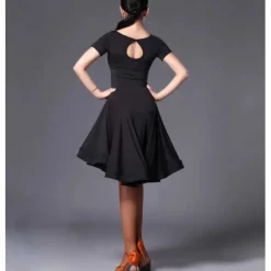 Dance Salsa Latin Dance Dress Pure Color Women's Performance Training Short Sleeve High POLY