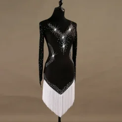 Dance Salsa Latin Dance Dress Crystals / Rhinestones Women's Training Long Sleeve High Spandex Tulle