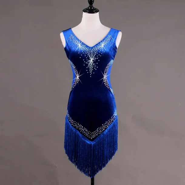 Dance Salsa Latin Dance Dress Fringed Tassel Crystals / Rhinestones Women's Training Performance Sleeveless High Pleuche