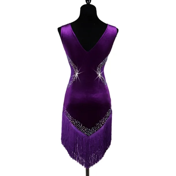 Dance Salsa Latin Dance Dress Fringed Tassel Crystals / Rhinestones Women's Training Performance Sleeveless High Pleuche