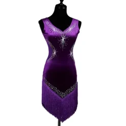 Dance Salsa Latin Dance Dress Fringed Tassel Crystals / Rhinestones Women's Training Performance Sleeveless High Pleuche
